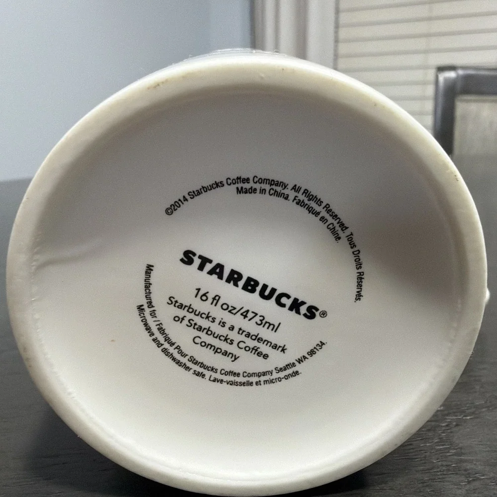 2014 Ivory Embossed 12oz Starbucks Coffee Cup Great